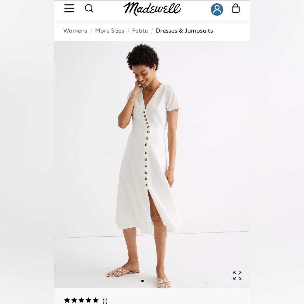 Madewell Petite Linen-Blend Button-Wrap Midi Dress